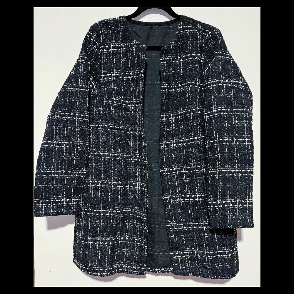 SHEIN Womens Black White Plaid Long Sleeve Textured Blazer Jacket XL/12 NWOT